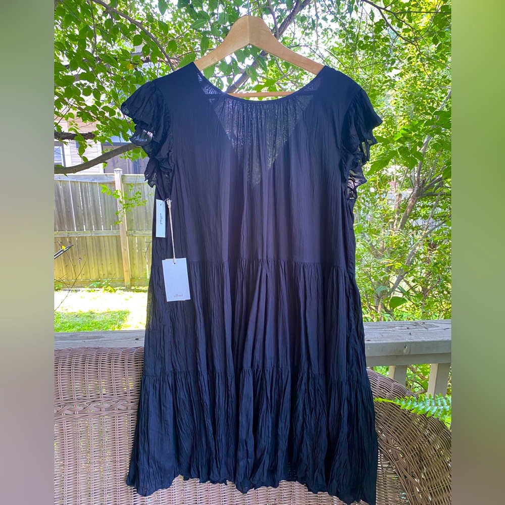 Aritzia Black Ruffled Short-Sleeve Mini Dress